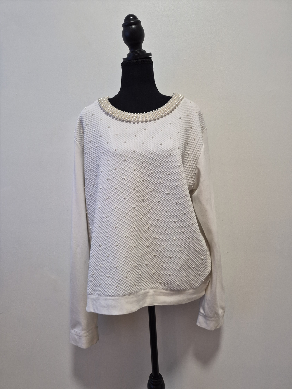 MARCCAIN Pearl-Embellished White Women's Sweater